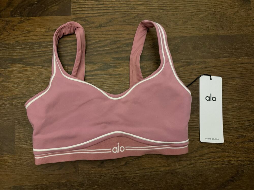 NWT Alo Yoga Airbrush Heart Throb Bra Pink Wild Rose/White size XS